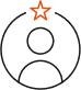 An icon of a person's head and shoulders inside a circle with an orange star above their head.